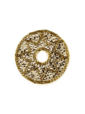 Vintage Gold-lined Bugle Beads and White Gold Sequins Circular Star Applique – 4.375″ x 4.375″ Vintage Gold-lined Bugle Beads and White Gold Sequins Circular Star Applique – 4.375″ x 4.375″