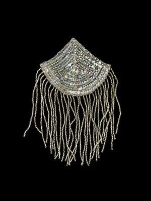 Vintage Crystal Iris Sequins and Silver-lined Beaded Abstract Applique – 7.25″ x 5″ Vintage Crystal Iris Sequins and Silver-lined Beaded Abstract Applique – 7.25″ x 5″