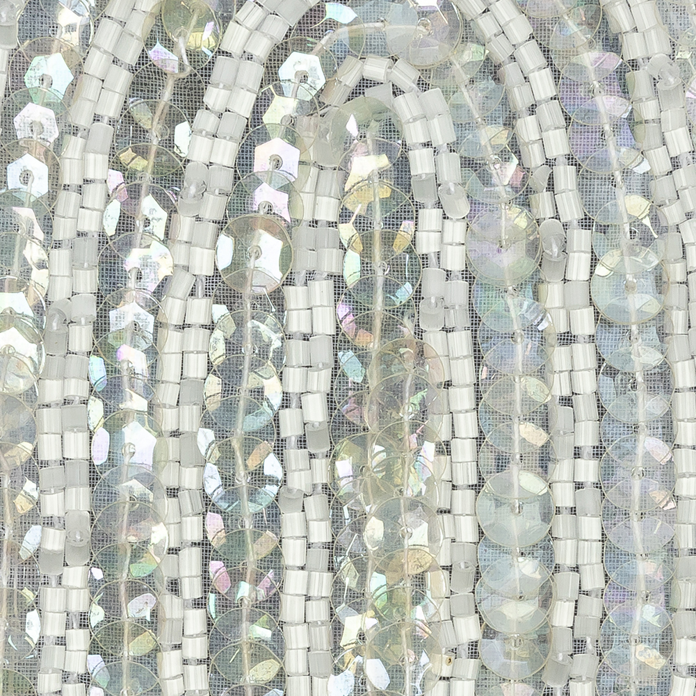 Vintage White Arches Beaded and Sequins Applique - 3.5" x 3"