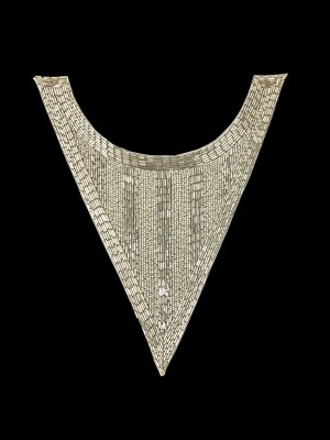 Vintage Silver-lined Chop and Bugle Beaded Triangular Collar Applique – 10″ x 8.625″ Vintage Silver-lined Chop and Bugle Beaded Triangular Collar Applique – 10″ x 8.625″