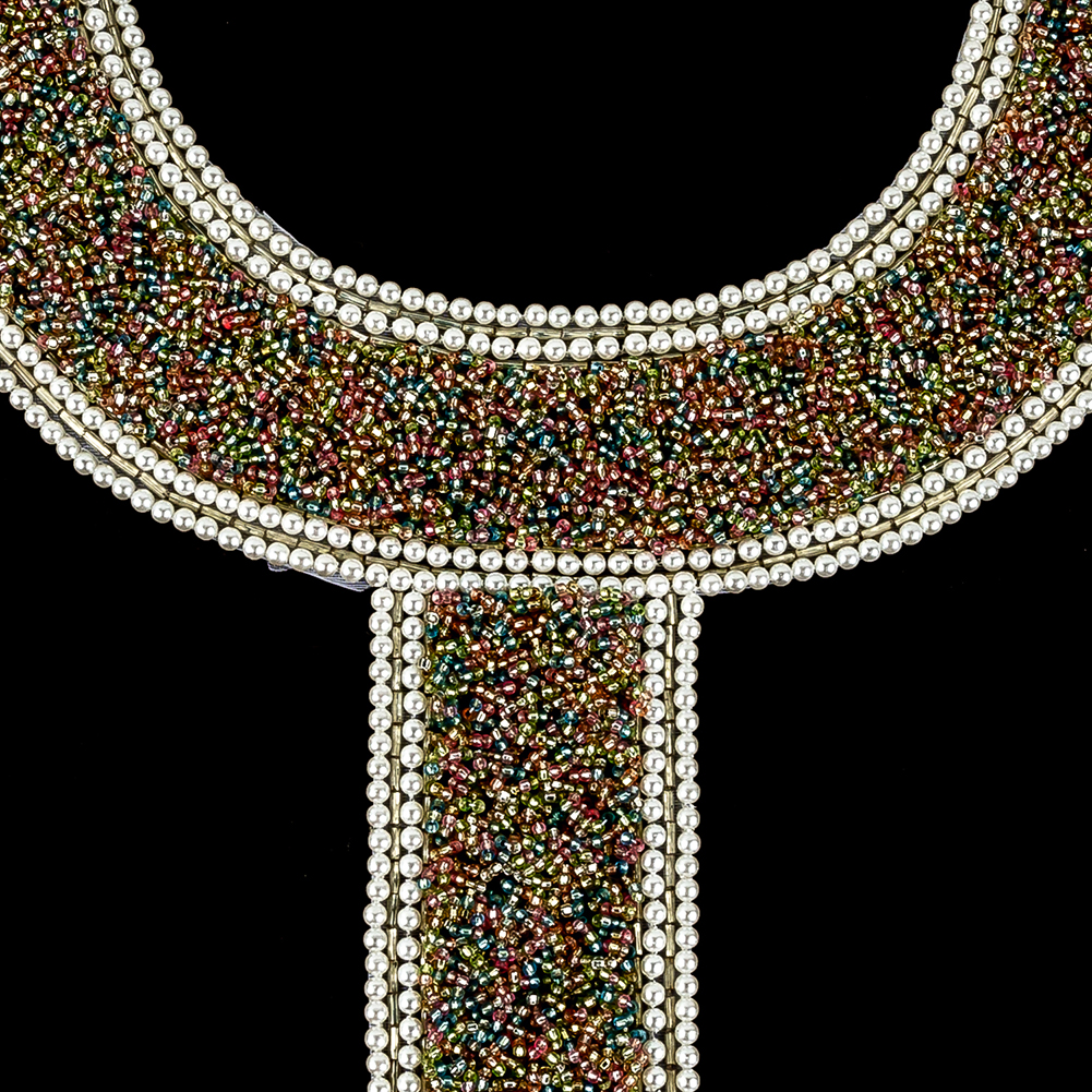 Vintage Fancy Pearl-Bordered Pastel Confetti Beaded Neckline Applique - 14" x 9.25"