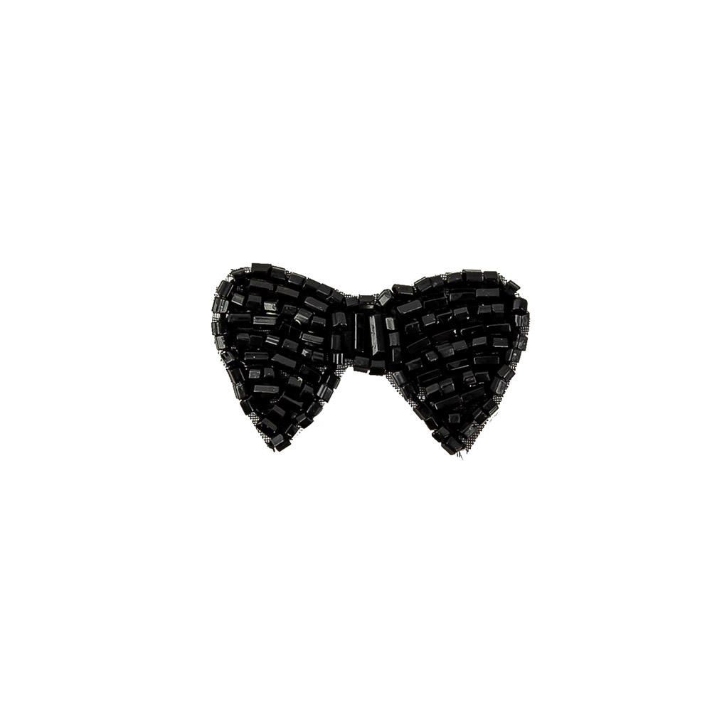 Vintage Tres Petit Black Beaded Bow Applique - 0.75" x 1.5"