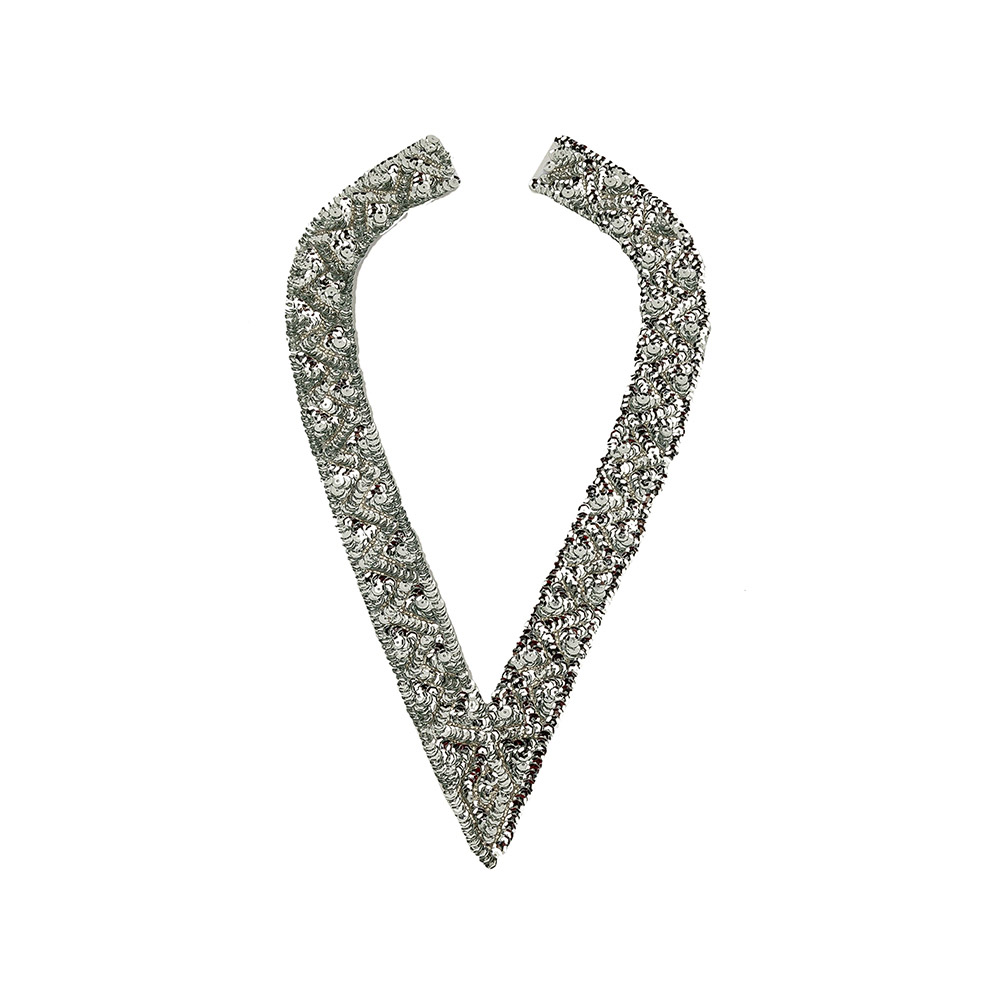 Vintage Silver Sequins and Beaded Pointy Collar Applique – 15″ x 8″ Vintage Silver Sequins and Beaded Pointy Collar Applique – 15″ x 8″