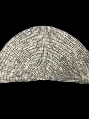 Vintage Silver Lined Bugle Beaded Half Circle Applique – 3.5″ x 6.875″ Vintage Silver Lined Bugle Beaded Half Circle Applique – 3.5″ x 6.875″