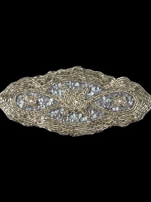 Vintage Fancy White Iris Sequins and Silver-lined Bugle Beaded Applique – 3″ x 6.5″ Vintage Fancy White Iris Sequins and Silver-lined Bugle Beaded Applique – 3″ x 6.5″