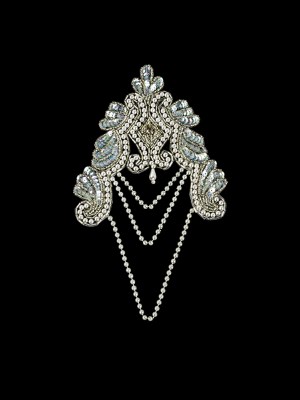 Vintage Pearl and White Iris Beaded and Sequins Applique with Crystal Rhinestone Center – 8.25″ x 4.875″ Vintage Pearl and White Iris Beaded and Sequins Applique with Crystal Rhinestone Center – 8.25″ x 4.875″