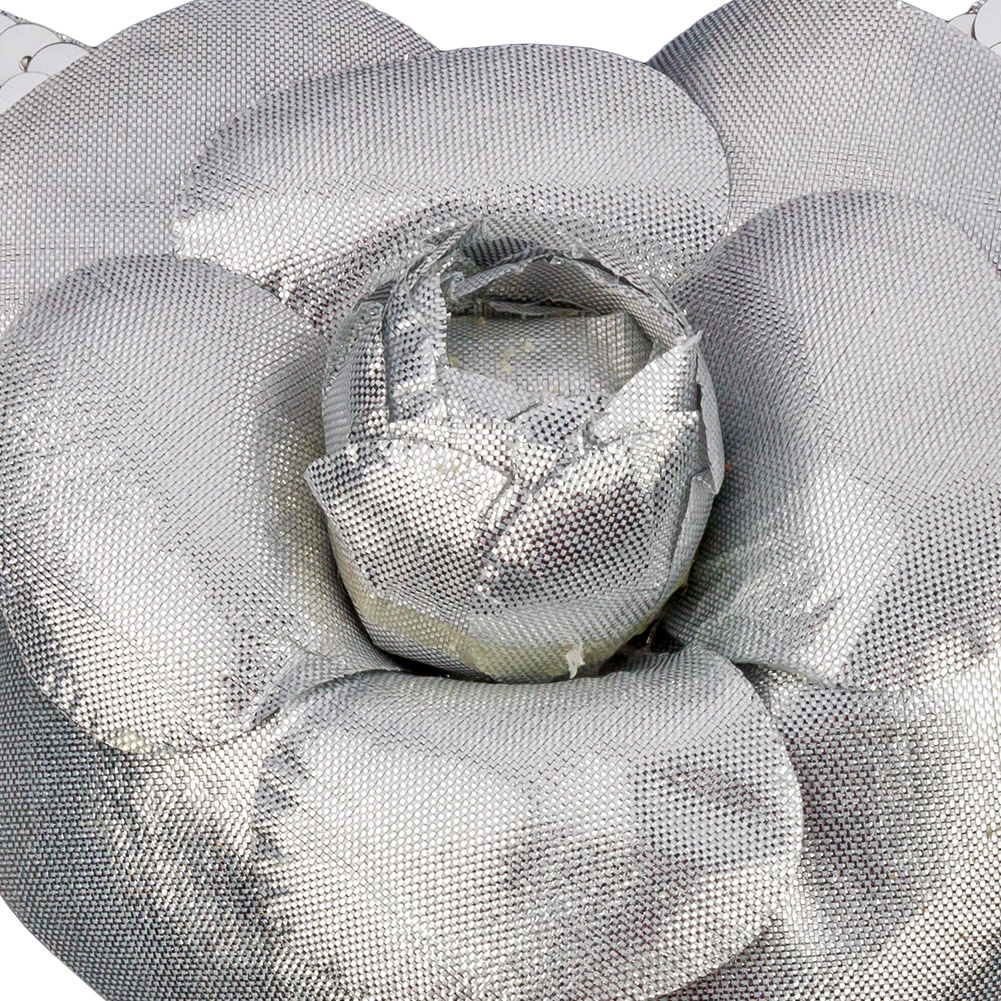 Vintage Silver Fabric Flower Pick with Silver Sequined Leaves - 5" x 4.25"