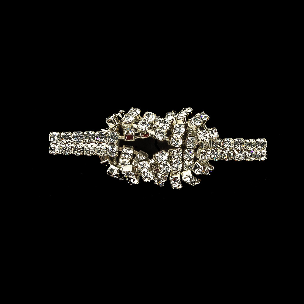 Vintage Crystal Rhinestones and Silver Metal Mesh Knot Ornament - 1" x 2.375"