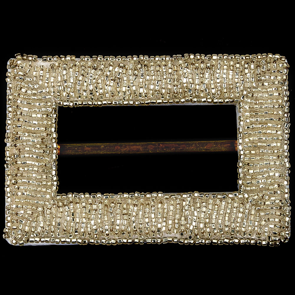 Vintage Silver-Lined Beaded Slider with Brass Bar - 3.375" x 2.25"