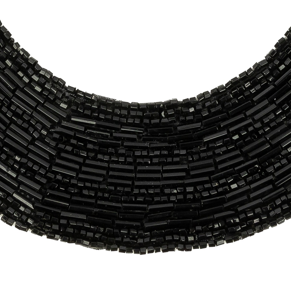 Vintage Black Glass Bugle and Seed Beaded Collar Applique - 7.25" x 8.5"