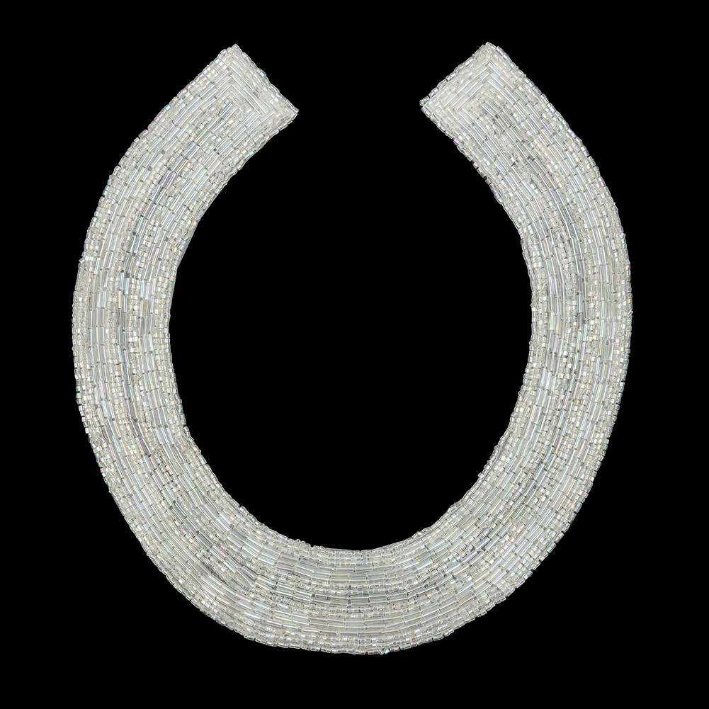 Vintage Crystal Iris Glass Bugle and Seed Beaded Collar Applique – 7.25″ x 8.5″ Vintage Crystal Iris Glass Bugle and Seed Beaded Collar Applique – 7.25″ x 8.5″