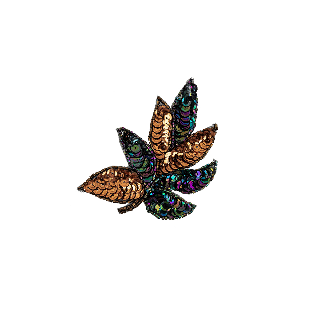 Vintage Bronze and Purple Iris Sequins and Beaded Leaf Applique – 4″ X 3″ Vintage Bronze and Purple Iris Sequins and Beaded Leaf Applique – 4″ X 3″