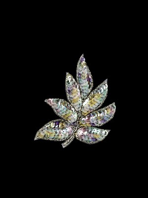 Vintage Crystal Iris Pastel Sequins and Silver-lined Beaded Leaf Applique – 4″ x 3″ Vintage Crystal Iris Pastel Sequins and Silver-lined Beaded Leaf Applique – 4″ x 3″