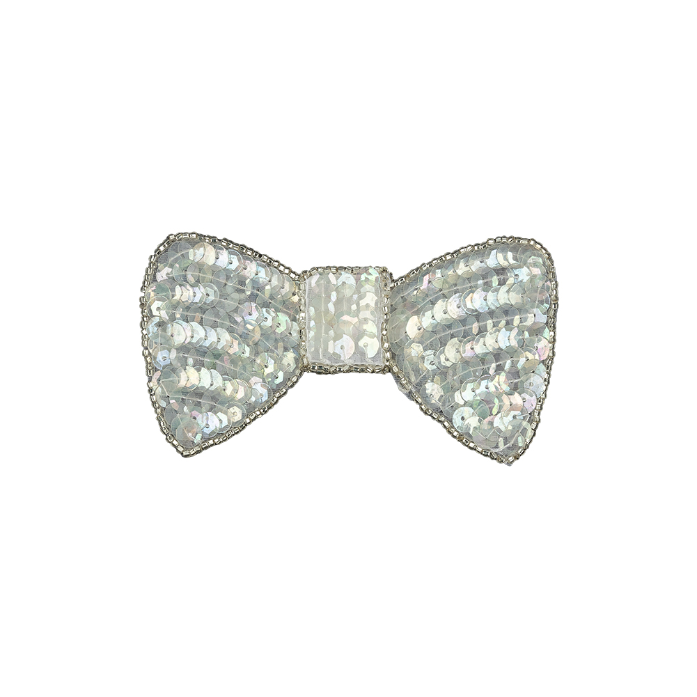Vintage Iridescent White and Silver Lined Sequined and Beaded Bow Applique – 2.75″ x 2.5″ Vintage Iridescent White and Silver Lined Sequined and Beaded Bow Applique – 2.75″ x 2.5″