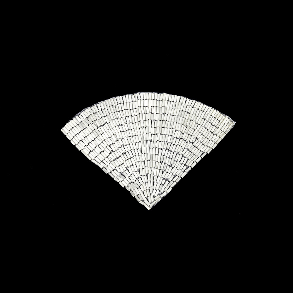 Vintage White Satin Beaded Fan Applique – 3.5″ x 5″ Vintage White Satin Beaded Fan Applique – 3.5″ x 5″