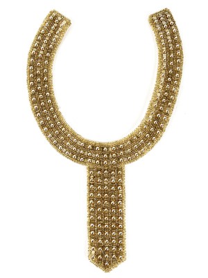 Vintage Fancy Gold Pearl and Gold-lined Beaded Neckline Applique – 13″ X 7.25″ Vintage Fancy Gold Pearl and Gold-lined Beaded Neckline Applique – 13″ X 7.25″