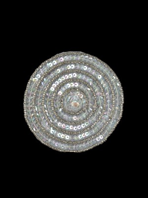 Vintage White Iris Sequins and Silver Lined Seed Beaded Concentric Circles Applique – 3.375″ Vintage White Iris Sequins and Silver Lined Seed Beaded Concentric Circles Applique – 3.375″