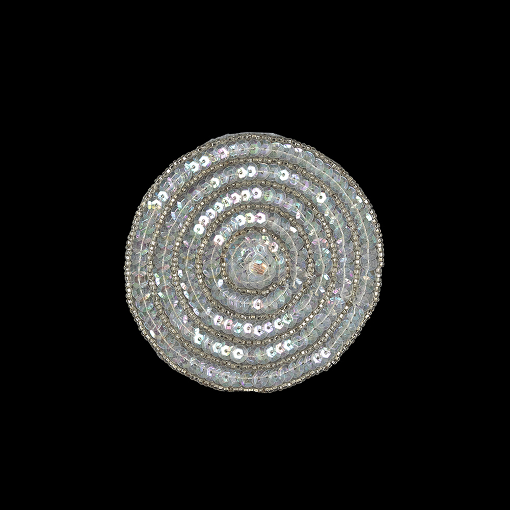 Vintage White Iris Sequins and Silver Lined Seed Beaded Concentric Circles Applique – 3.375″ Vintage White Iris Sequins and Silver Lined Seed Beaded Concentric Circles Applique – 3.375″