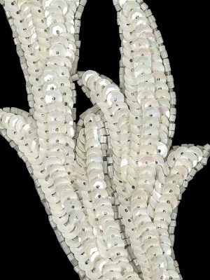 Vintage White Iris Leaf Sequined Applique – 7.5″ X 2.5″ Vintage White Iris Leaf Sequined Applique – 7.5″ X 2.5″
