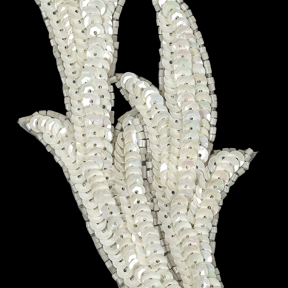 Vintage White Iris Leaf Sequined Applique – 7.5″ X 2.5″ Vintage White Iris Leaf Sequined Applique – 7.5″ X 2.5″