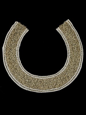 Vintage Fancy Pearl Bordered Silver-lined Beaded Neckline Applique – 8.75″ x 9.375″ Vintage Fancy Pearl Bordered Silver-lined Beaded Neckline Applique – 8.75″ x 9.375″