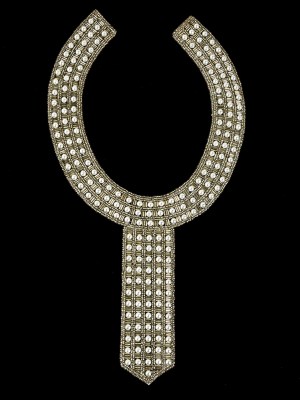 Vintage Fancy Pearl and Silver-lined Beaded Neckline Applique – 13″ x 6.75″ Vintage Fancy Pearl and Silver-lined Beaded Neckline Applique – 13″ x 6.75″