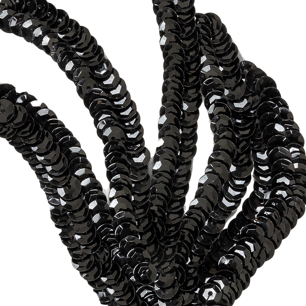 Vintage Black Sequined Abstract Left Side Applique - 5.25" x 3.625"