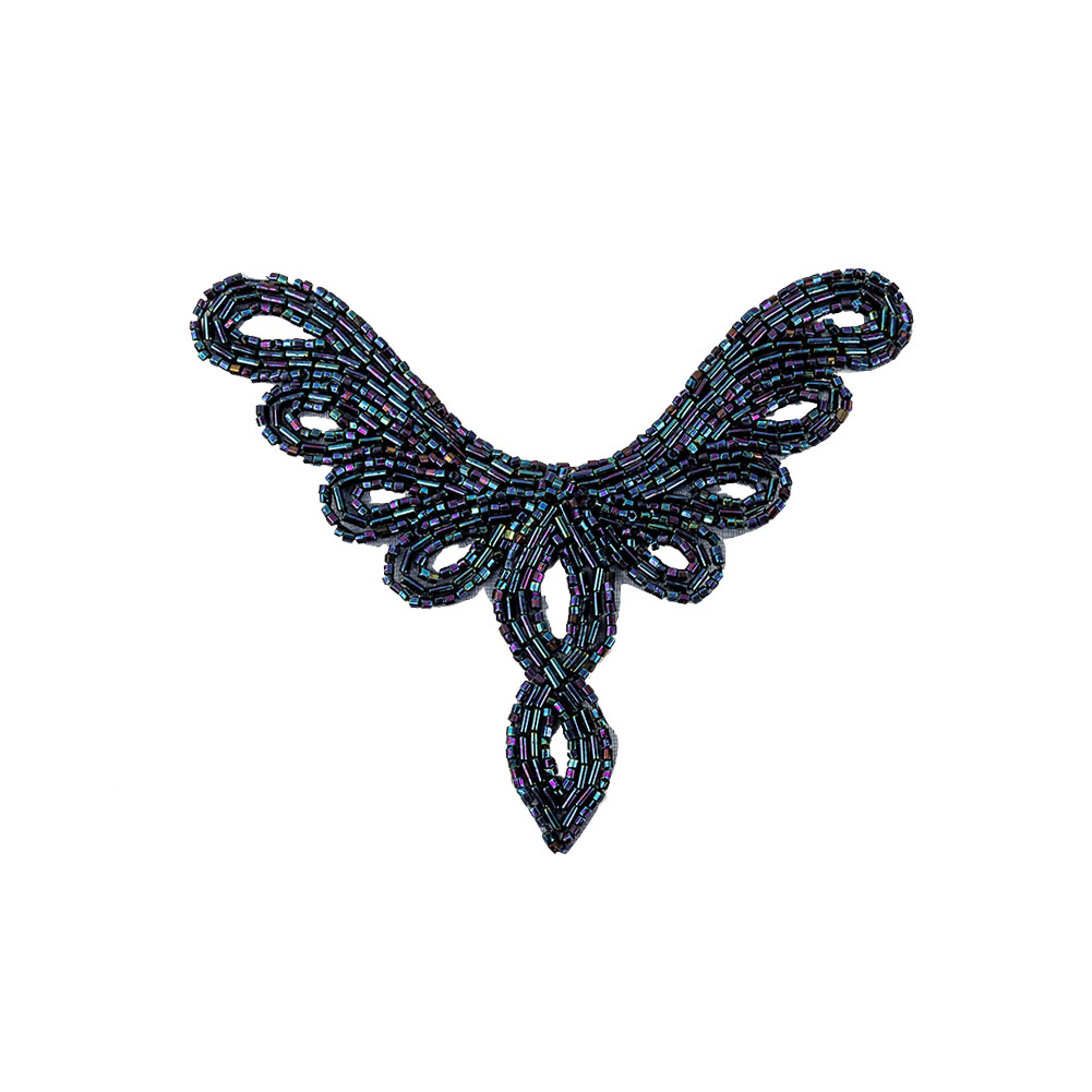 Vintage Blue Iris Bugle and Chop Beaded Abstract Applique – 4.25″ x 5.5″ Vintage Blue Iris Bugle and Chop Beaded Abstract Applique – 4.25″ x 5.5″