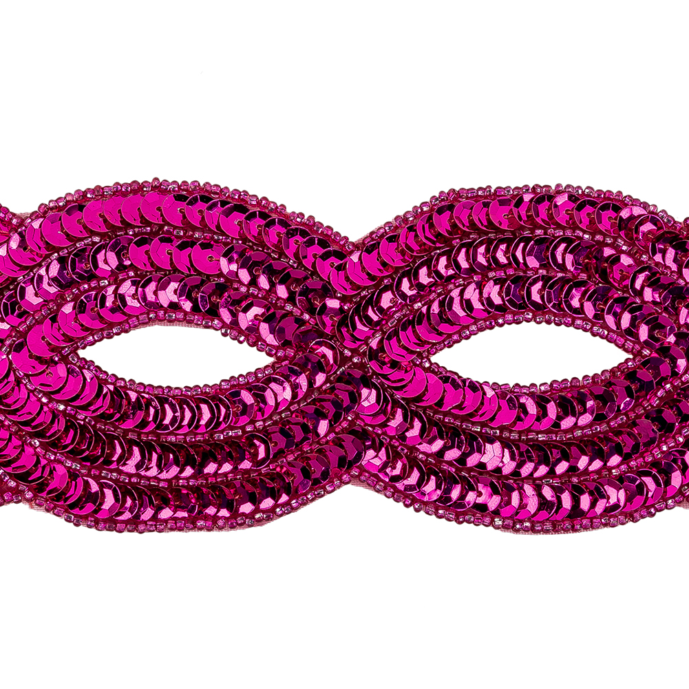 Vintage Fuchsia Sequins and Beaded Figure Eight Applique - 11" x 2.5"