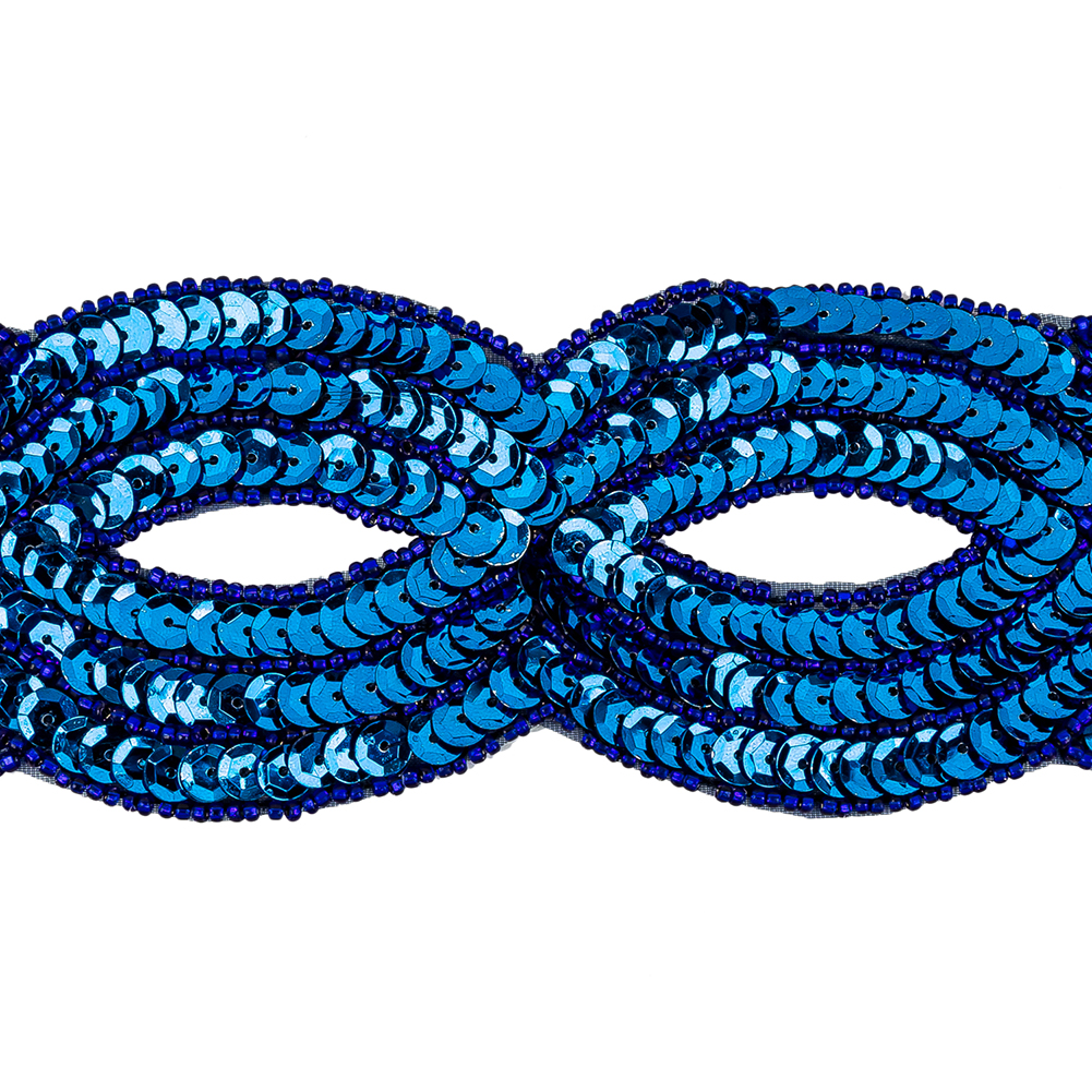 Vintage Royal Blue Sequins and Beaded Figure Eight Applique - 11" x 2.5"