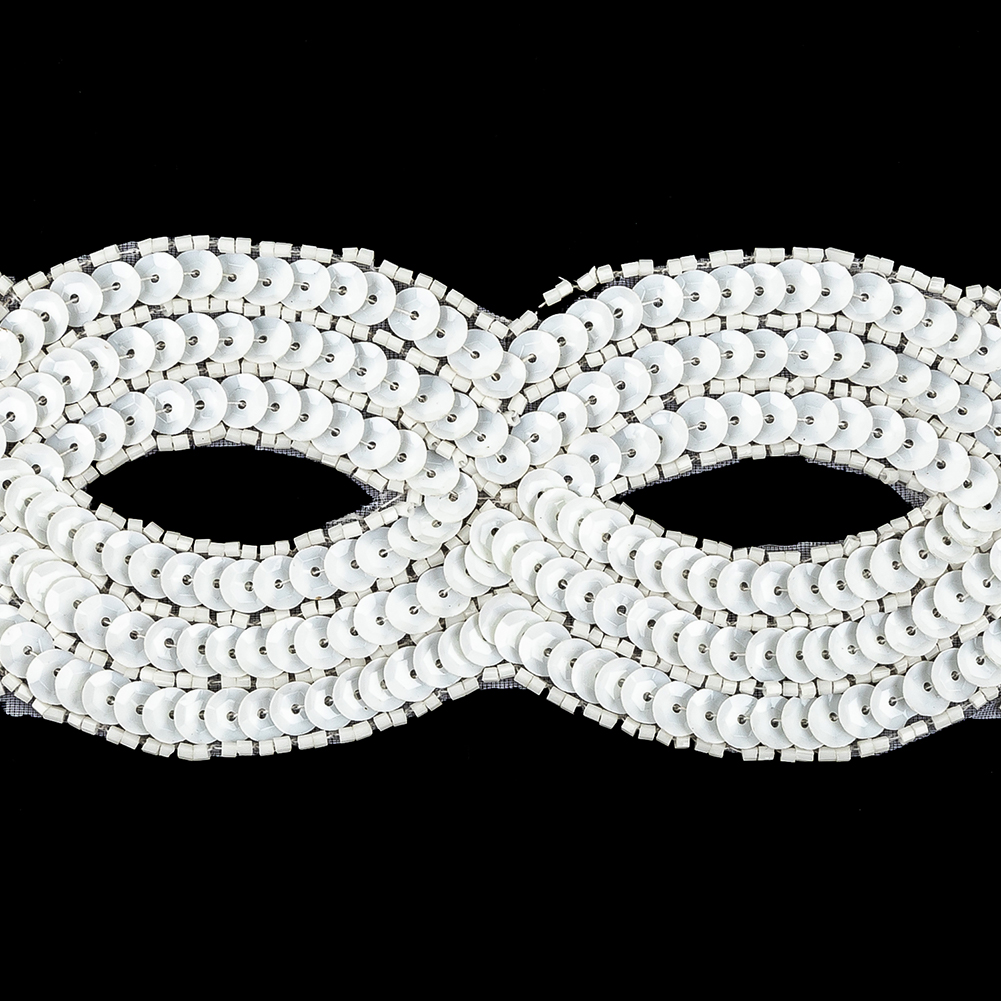 Vintage White Sequins and Beaded Figure Eight Applique - 11" x 2.5"
