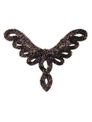 Vintage Purple Iris Bugle and Chop Beaded Abstract Applique – 4.25″ x 5.5″ Vintage Purple Iris Bugle and Chop Beaded Abstract Applique – 4.25″ x 5.5″