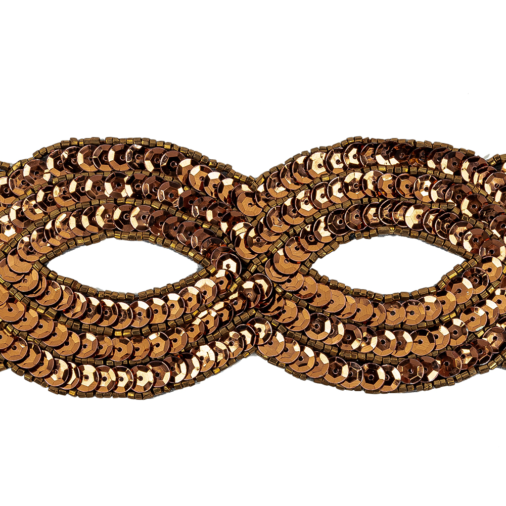 Vintage Bronze Sequins and Beaded Figure Eight Applique - 11" x 2.5"