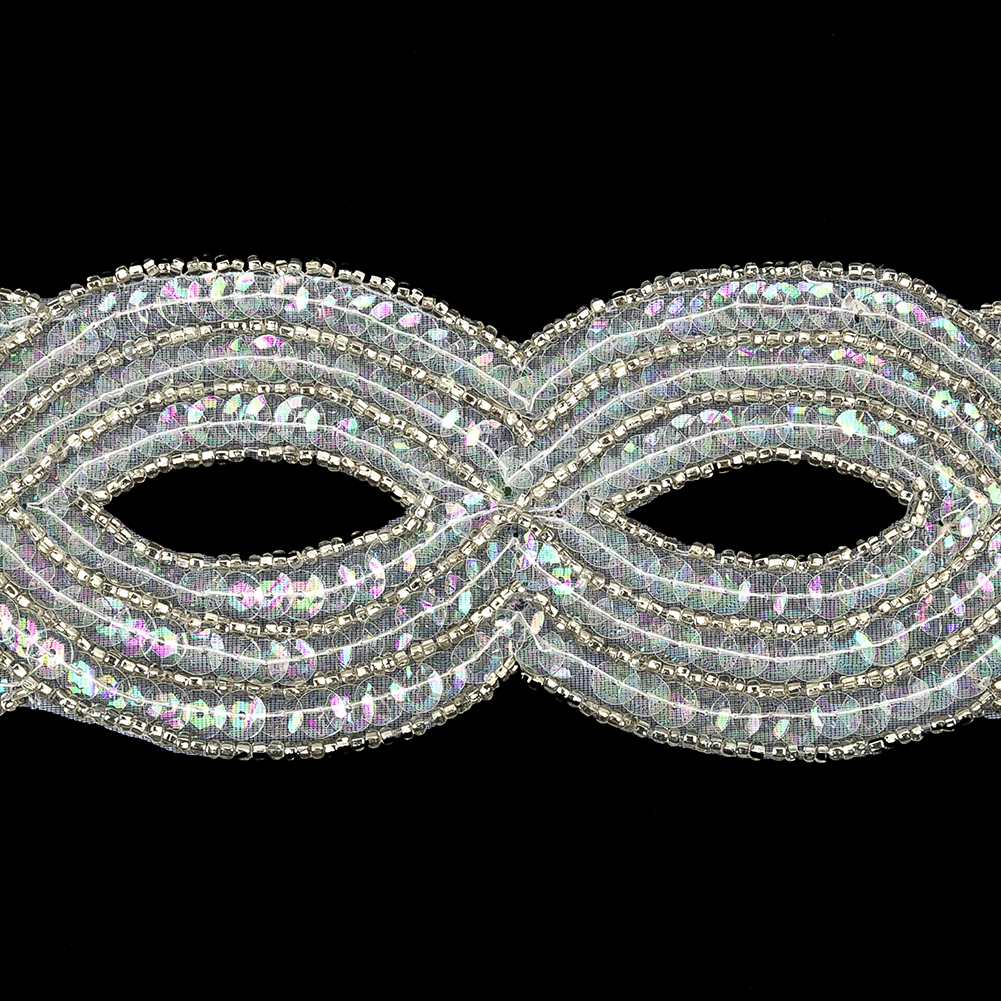 Vintage Crystal Iris Sequins and Beaded Figure Eight Applique - 11" x 2.5"