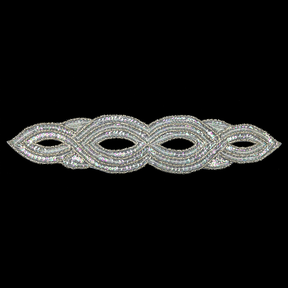 Vintage Crystal Iris Sequins and Beaded Figure Eight Applique – 11″ x 2.5″ Vintage Crystal Iris Sequins and Beaded Figure Eight Applique – 11″ x 2.5″