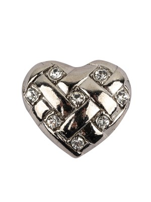 Vintage Swarovski Crystal Rhinestones and Silver Metal Faux Basket Weave Shank Back Heart-Shaped Button – 36L/23mm Vintage Swarovski Crystal Rhinestones and Silver Metal Faux Basket Weave Shank Back Heart-Shaped Button – 36L/23mm