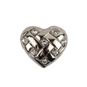 Vintage Swarovski Crystal Rhinestones and Silver Metal Faux Basket Weave Shank Back Heart-Shaped Button – 36L/23mm Vintage Swarovski Crystal Rhinestones and Silver Metal Faux Basket Weave Shank Back Heart-Shaped Button – 36L/23mm
