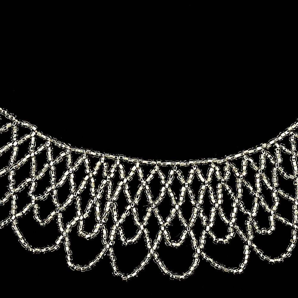 Vintage Silver-lined Beaded Abstract Neck Applique - 9.25" x 10"