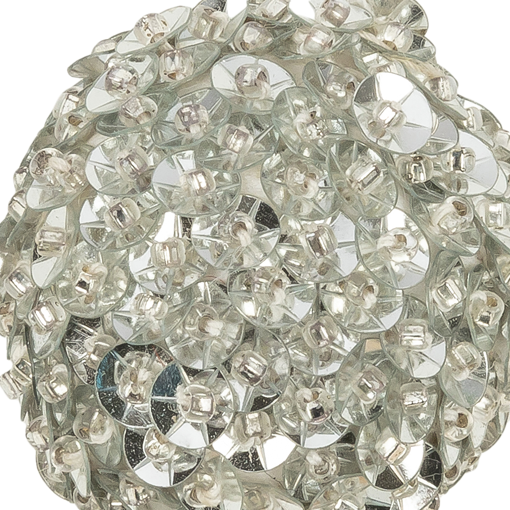 Vintage Silver Sequins and Silver-Lined Seed Beaded Tassel Applique - 1.25"