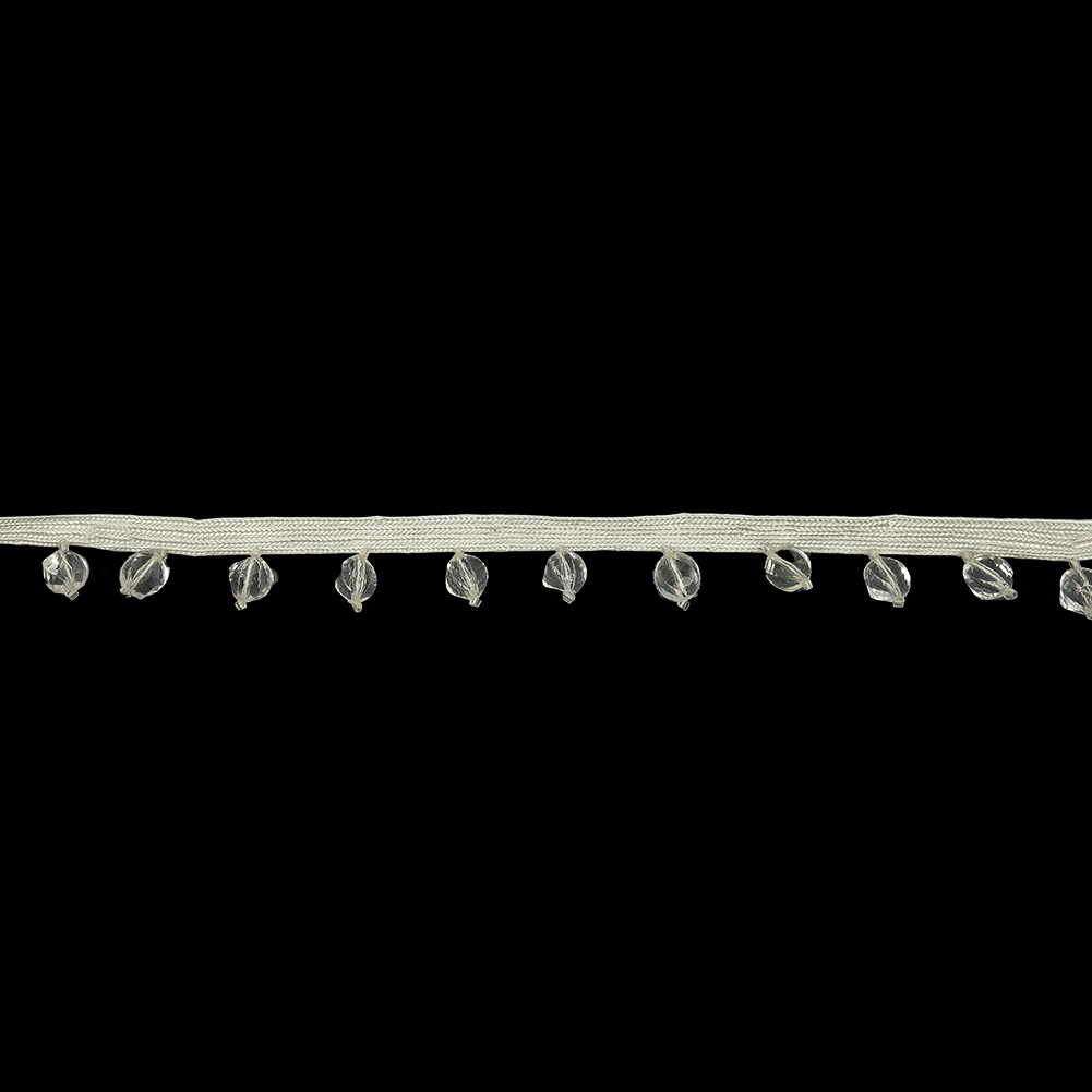 Vintage Crystal Faceted Beaded Fringe on Ivory Tape – 0.75″ Vintage Crystal Faceted Beaded Fringe on Ivory Tape – 0.75″