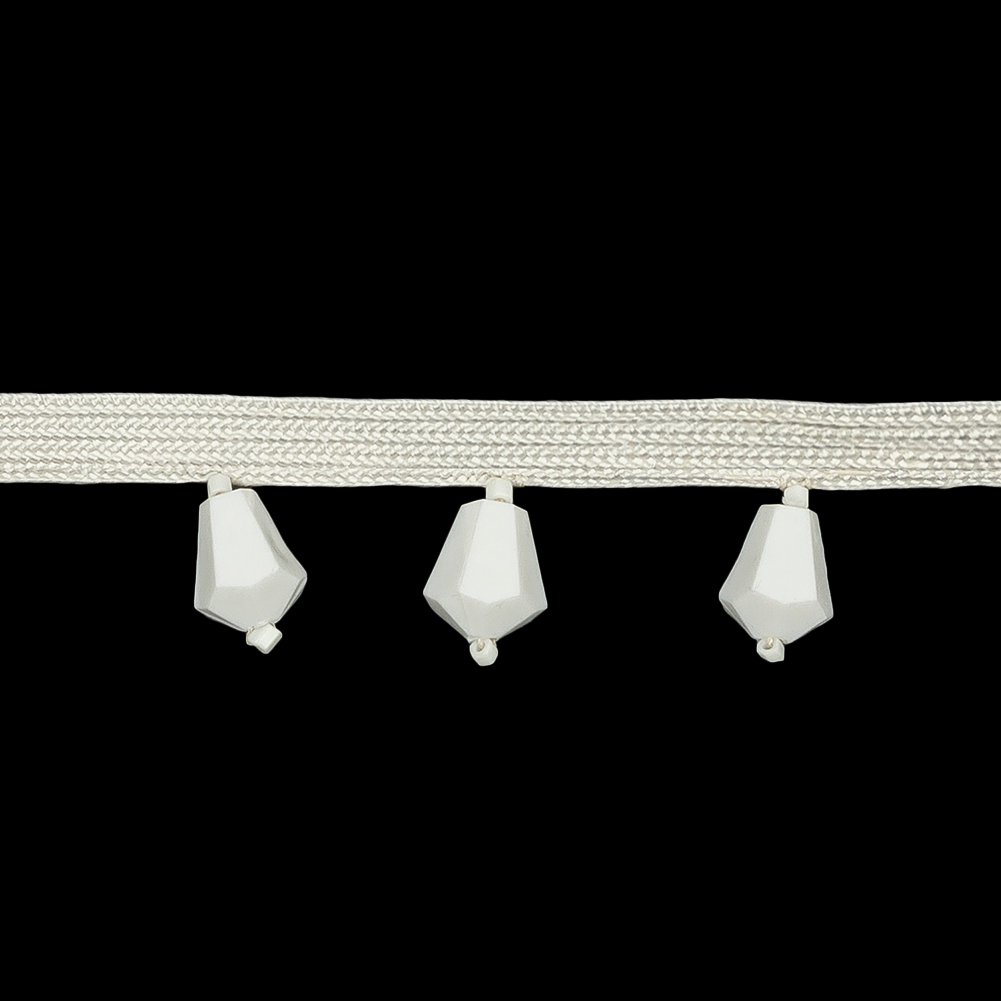 Vintage White Beaded Fringe on Ivory Tape - 0.75"