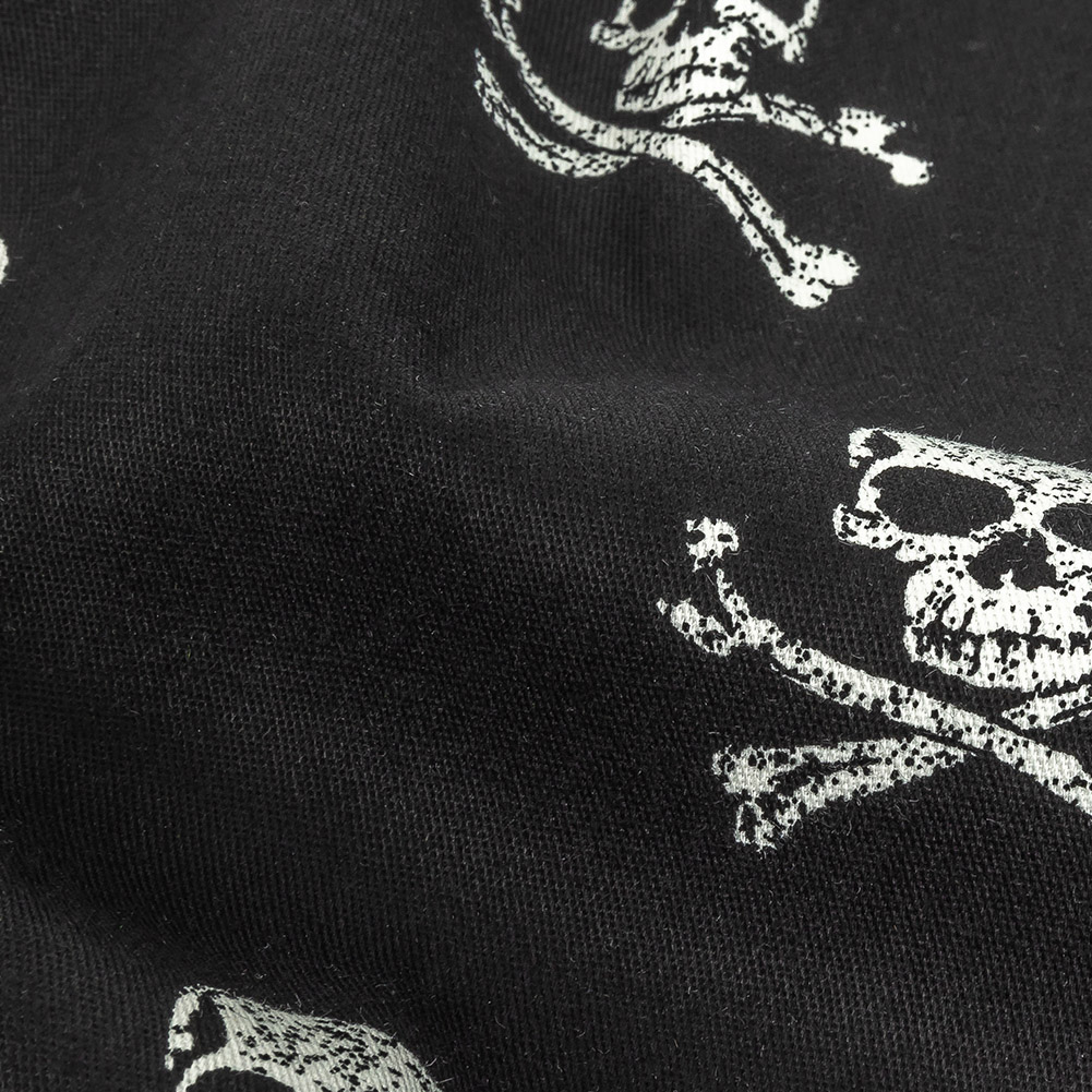 Skull and Crossbones Printed Stretch Cotton Denim