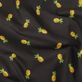 Black and Yellow Pinapples Printed Stretch Cotton Denim Black and Yellow Pinapples Printed Stretch Cotton Denim