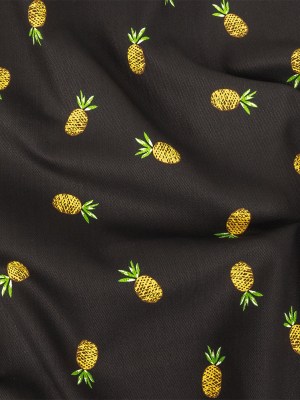 Black and Yellow Pinapples Printed Stretch Cotton Denim Black and Yellow Pinapples Printed Stretch Cotton Denim