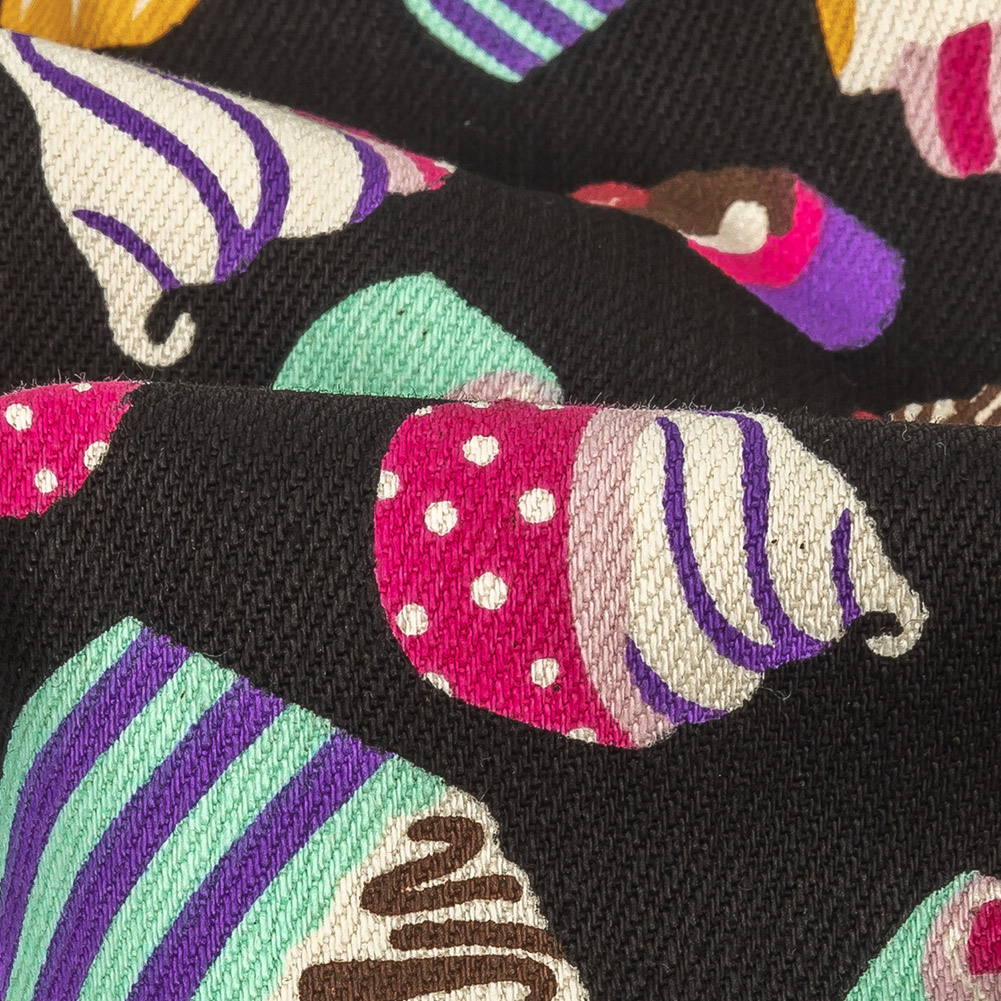 Black and Pink Cupcakes Printed Stretch Cotton Denim Black and Pink Cupcakes Printed Stretch Cotton Denim