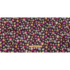 Black and Pink Cupcakes Printed Stretch Cotton Denim Black and Pink Cupcakes Printed Stretch Cotton Denim