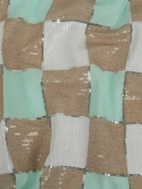 Italian Soothing Sea, Light Taupe and Lucent White Baby Sequin Squares on White Mesh Italian Soothing Sea, Light Taupe and Lucent White Baby Sequin Squares on White Mesh