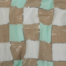 Italian Soothing Sea, Light Taupe and Lucent White Baby Sequin Squares on White Mesh Italian Soothing Sea, Light Taupe and Lucent White Baby Sequin Squares on White Mesh