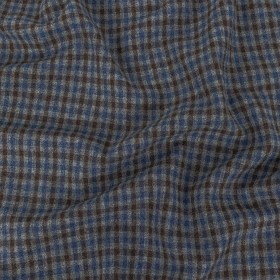 Italian Estate Blue, Gray and Brown Tattersall Check Super 100 Wool and Cashmere Suiting Italian Estate Blue, Gray and Brown Tattersall Check Super 100 Wool and Cashmere Suiting