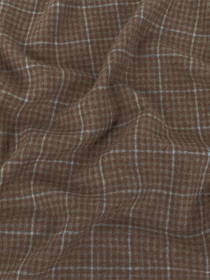 Italian Beige and Blue Plaid Super 100 Wool and Cashmere Suiting Italian Beige and Blue Plaid Super 100 Wool and Cashmere Suiting